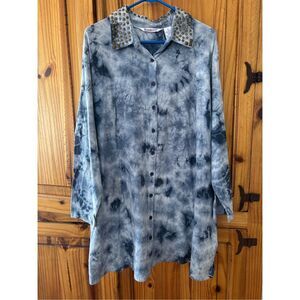 Roaman’s Tie Dye Tunic w/ Embellished Collar